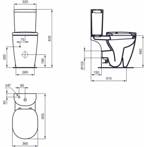 Pack WC à poser surélevé sortie horizontale Connect Freedom - Réservoir Cube Wc surélevé connect freedom cote