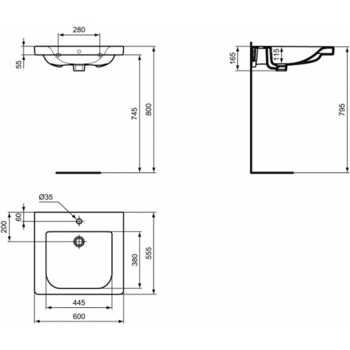 Lavabo-plan 60 cm Connect Freedom E548201 schema