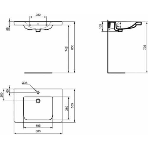 Lavabo-plan 80 cm Connect Freedom E548401 schema