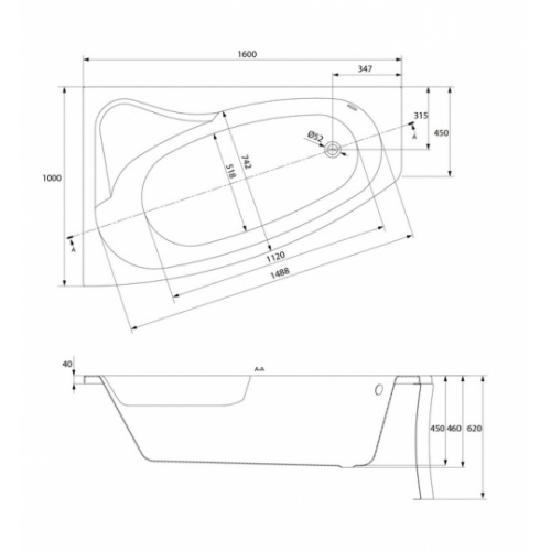 Pack baignoire SICILIA asymétrique 160x100 angle à gauche avec tablier Sicilia gauche schéma 