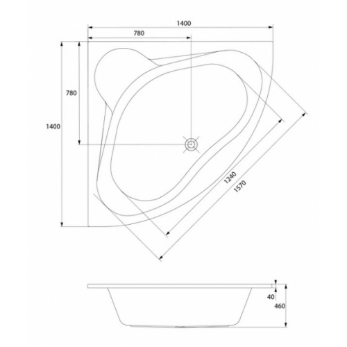 Baignoire d'angle 140x140 Venus sans tablier Venus schéma