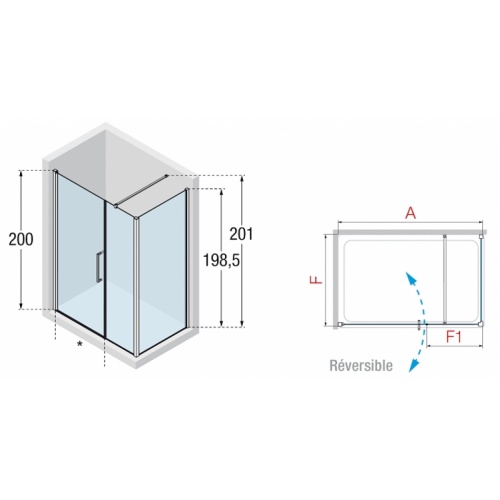 Porte pivotante + fixe en alignement Young 2.0 G+F 100cm Transparent Silver 0 g+f schéma 2