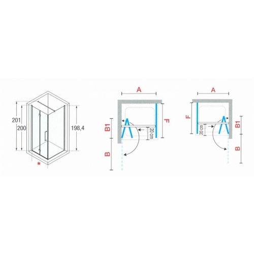 Paroi d'angle Young 2.0 GS+F gauche 80x80cm Transparent Silver 0 2gs+f schéma