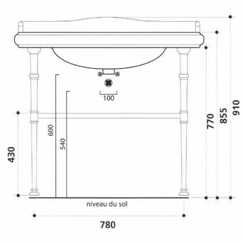 Ensemble lavabo rétro céramique (1 trou) + piétement chromé Parigi Wpg73051 cote 2