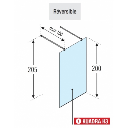 Paroi de douche fixe 95cm Walk in Kuadra H3 Transparent Chromé Kuadra h3 schéma