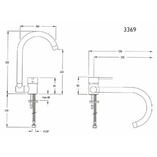 Mitigeur évier à bec orientable et escamotable Drako 3369 3369 schema