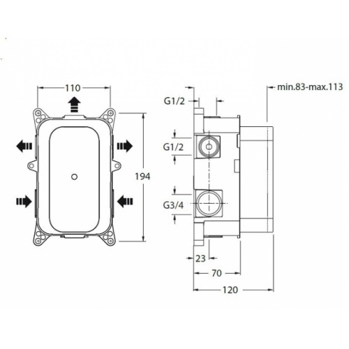 Pack encastré thermostatique Quadri plafond XQD852P Pd80000 schema