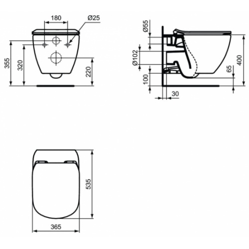 Pack WC Grohe Rapid SL + Cuvette Tesi AquaBlade Ideal Standard + Plaque Chromée Cuvette suspendue TESI Schéma