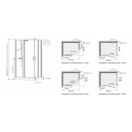 Cabine de douche EDEN faible hauteur - Porte pivotante - 100x80cm EDEN Faible Hauteur