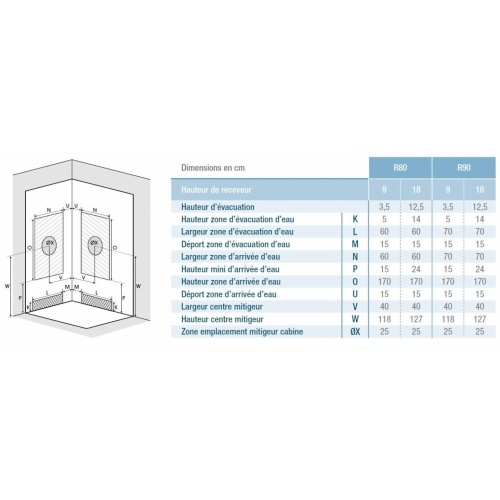 Cabine de douche EDEN R80 faible Hauteur - Portes coulissantes - 80x80cm EDEN 1/4 Rond Installation 