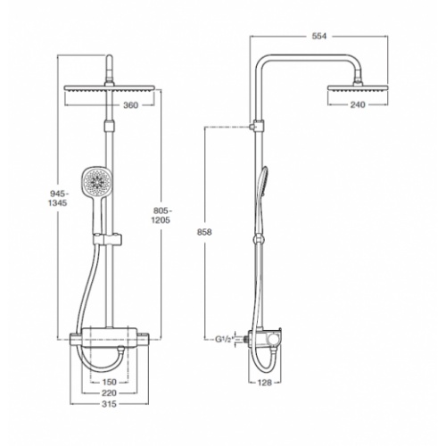 Colonne Douche Thermostatique Deck-T Square - Roca Deck square côtes