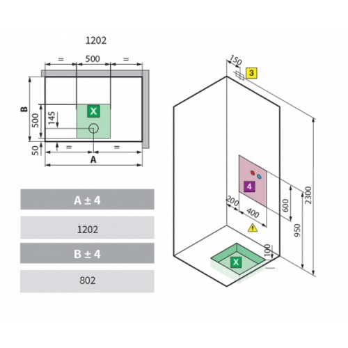 Cabine Eon 2P120x80 Standard Droite Receveur extra plat Eon schéma pose 2p120x80 droite extra plat