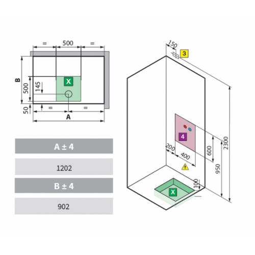 Cabine Eon 2P120x90 Standard Droite Receveur extra plat Eon schéma pose 2p120x90 droite extra plat