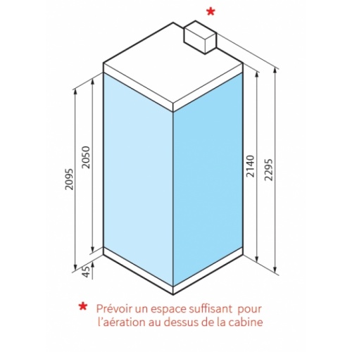 Cabine Eon A100x80 Standard Droite Receveur extra plat Eon schéma aération extra plat