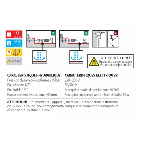 Cabine 1/4 de rond EON R90 extra plat - Mécanique - Blanc Mat - Chromé Eon schéma pose evacuation extra plat