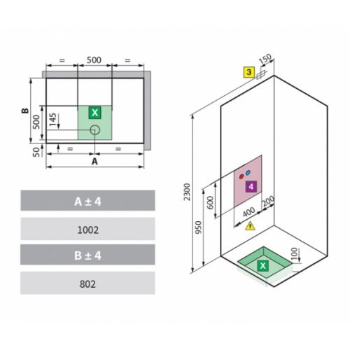 Cabine Eon A100x80 Standard Droite Receveur extra plat Eon schéma pose a100x80 droite extra plat