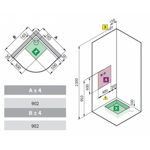 Cabine 1/4 de rond EON R90 extra plat - Mécanique - Blanc Mat - Chromé Eon schéma pose r90 extra plat