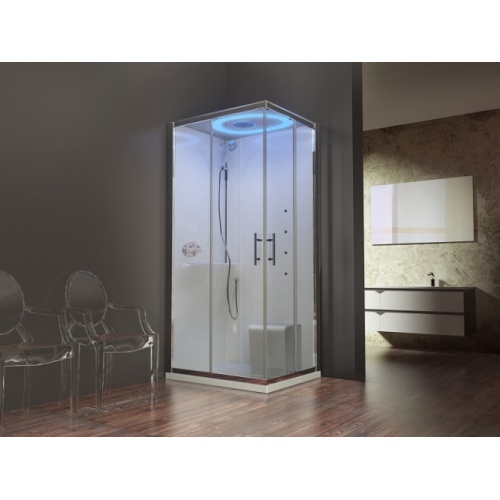 Cabine Hamman EON A 100x80 cm - Gauche- Mitigeur Mécanique - Receveur extra plat - Blanc Mat
