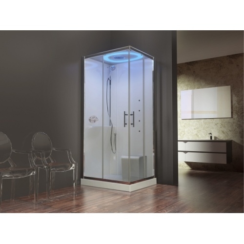 Cabine Hamman EON A 100x80 cm - Gauche- Mitigeur Mécanique - Receveur 11.5 cm - Blanc Mat