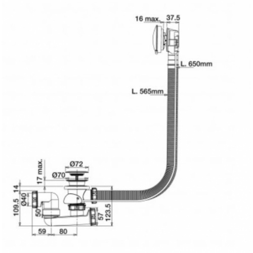 Vidage de baignoire automatique à câble ABS Réf 5820 00 582000 plan