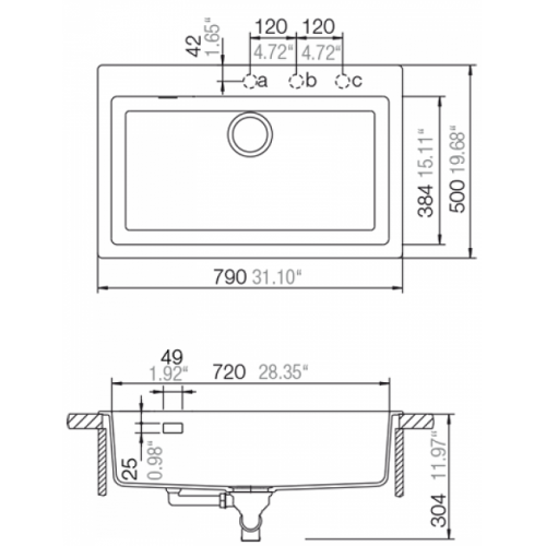 Evier de cuisine sans égouttoir PRIMUS 1 cuve Croma - EV22400PC 100 xl