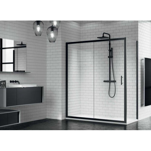 Porte coulissante ZEPHYROS 2.0 2P - Verre transparent - Profilés Noir - 160cm Zephyros 2p noir +transparent