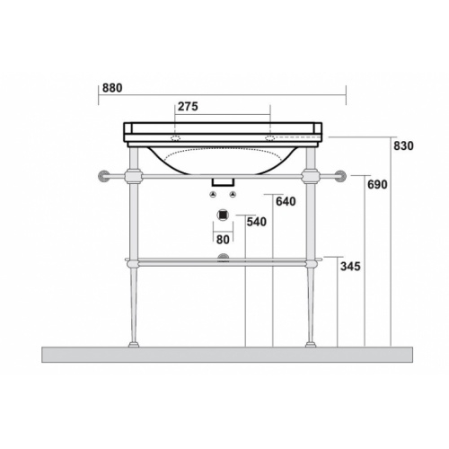 Ens. lavabo rétro 80 cm 3 trous + piètement chromé WALDORF Côtes wd919751