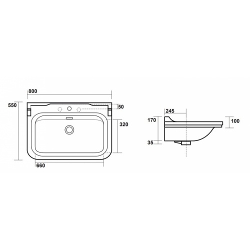 Ens. lavabo rétro 80 cm 3 trous + Colonne céramique WALDORF Côtes wd8055