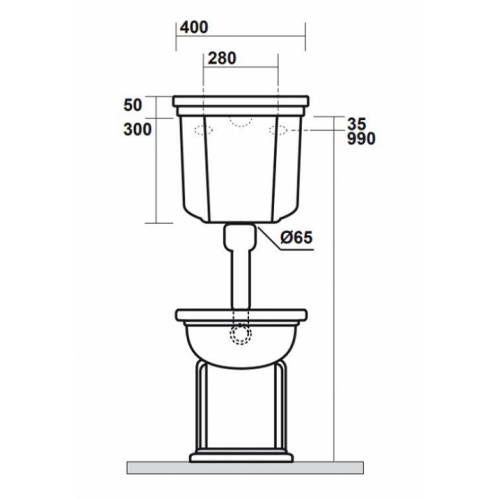 Bloc WC Rétro complet réservoir mi-haut WALDORF Cotes avant wd4116