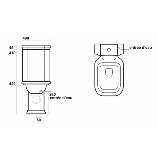 Bloc WC Rétro complet réservoir bas WALDORF - WD4117 Cotes wd4117