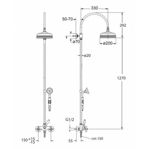 Colonne de douche mélangeur CHAMBORD rétro Chromé - CH17351 Ch17351 plan