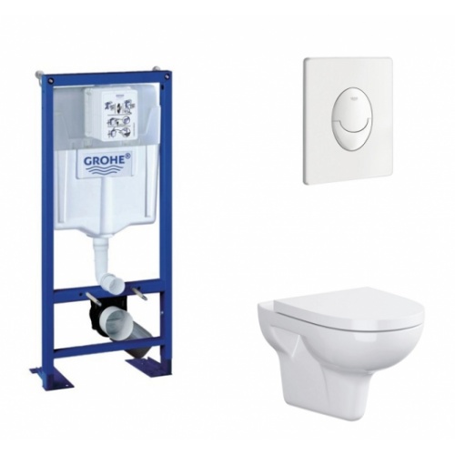 Pack WC Grohe Rapid SL + Cuvette sans bride VELVET + Plaque Blanche