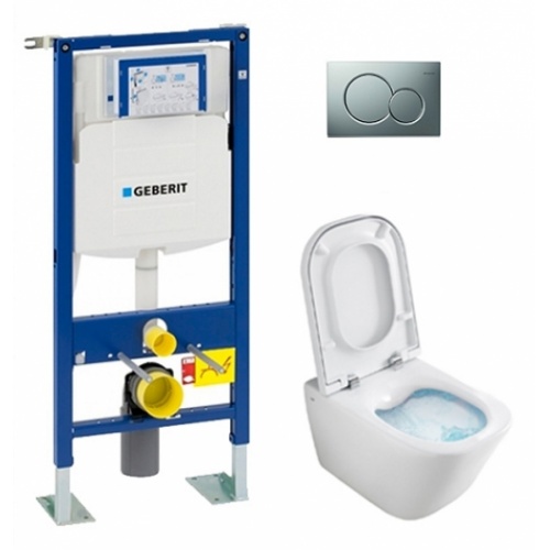 Pack WC Geberit UP320 + Cuvette GAP sans bride Cleanrim + plaque Sigma CHR brillante