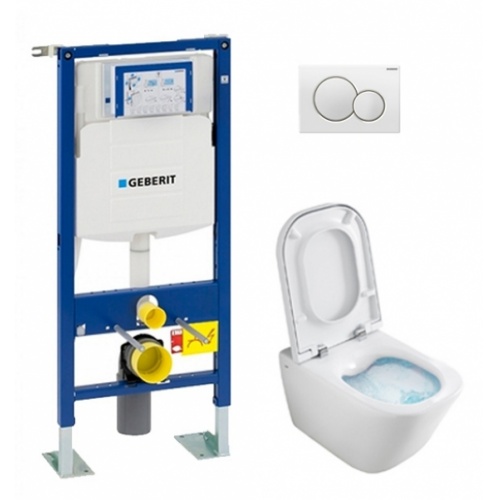 Pack WC Geberit UP320 + Cuvette GAP sans bride Cleanrim + plaque Sigma Blanche