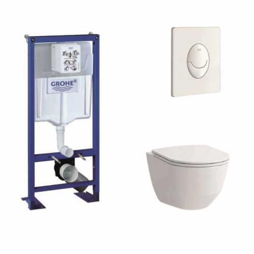 Pack WC Grohe Rapid SL + Cuvette Rimless Laufen Pro + Plaque blanche