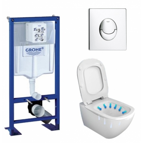 Pack WC Grohe Rapid SL + Cuvette Tesi AquaBlade Ideal Standard + Plaque Chromée