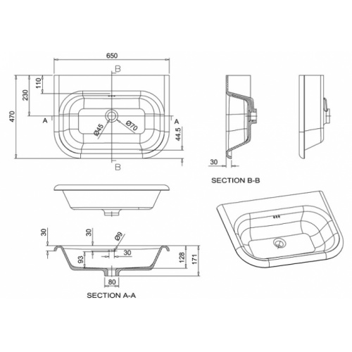 Lavabo CLEARWATER Tradition 65cm à encastrer Clearwater vasque classique médium b8e