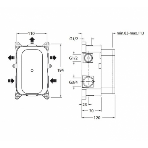 Pack douche thermostatique BLACKMAT Quadri - ONDYNA Pd80000 côtes