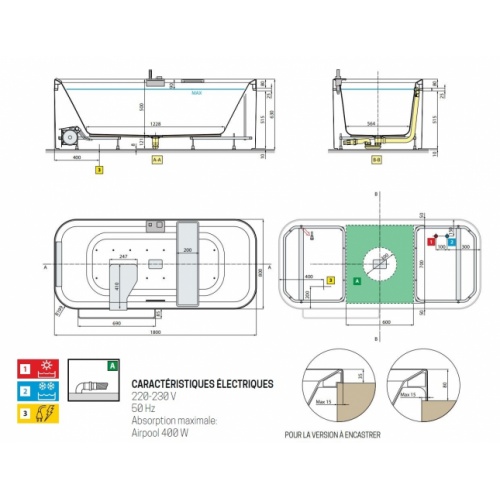 Baignoire Hydro Air DIVINA F Blanc Mat - Sans robinetterie Divina f côtes