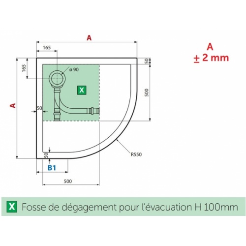 Receveur de douche 1/4 cercle New Victory 100 x 100 cm Blanc Doux - Bord 4.5 cm 5 cm dessus