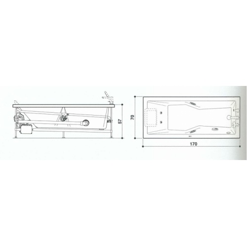 Baignoire balnéo Energy rectangulaire 170x70 - Tête à Droite - Base Schéma energy 170 jacuzzi