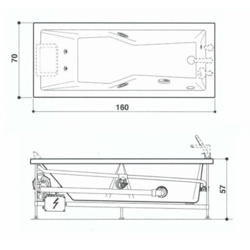 Baignoire balnéo Energy rectangulaire 160x70 - Tête à Droite - Base Schéma energy 160 jacuzzi