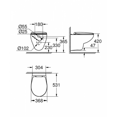 Pack WC Bâti-support + plaque Blanche + cuvette suspendue Bau Ceramic Bau ceramic wc suspendu 39351000 schéma