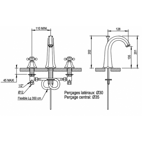 Mélangeur lavabo 3 trous Ascott chromé - 65.261 CH 261