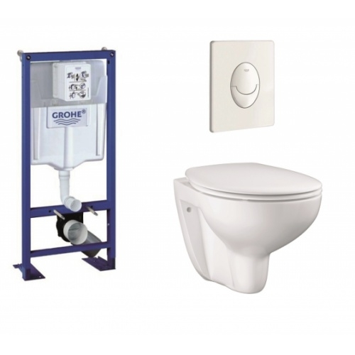 Pack WC Grohe Rapid SL + Cuvette GROHE sans bride Bau Ceramic + Plaque blanche