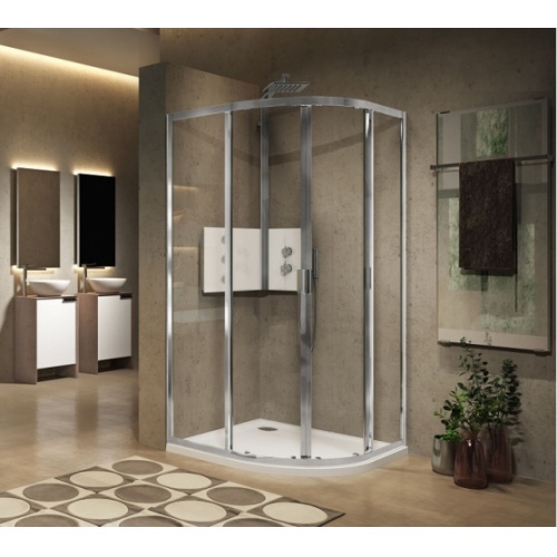 Paroi 1/4 de rond 2 portes coulissantes LUNES 2.0 R 80x80 cm - Transparent - Silver