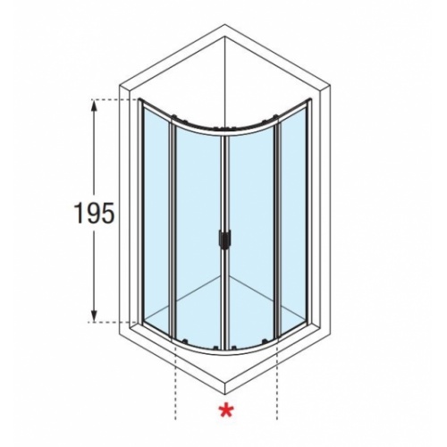 Paroi 1/4 de rond 2 portes coulissantes LUNES 2.0 R 80x80 cm - Transparent - Silver 0 r schéma