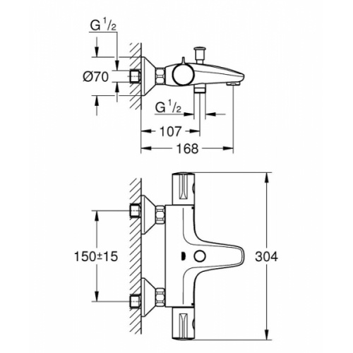 Mitigeur Thermostatique Bain/Douche Grohtherm 800 - 34569000* Mitigeur thermostatique grohtherm 800 34569000 schéma