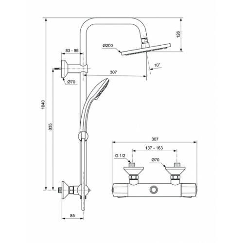 Colonne de douche thermostatique Olyos - D1130AA* Id colonne thermostatique olyos d1130aa