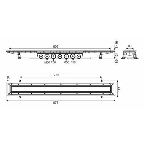 Caniveau de sol à carreler VENISIO EXPERT L800 - 30723959 Wirquin venisio expert schéma 800mm